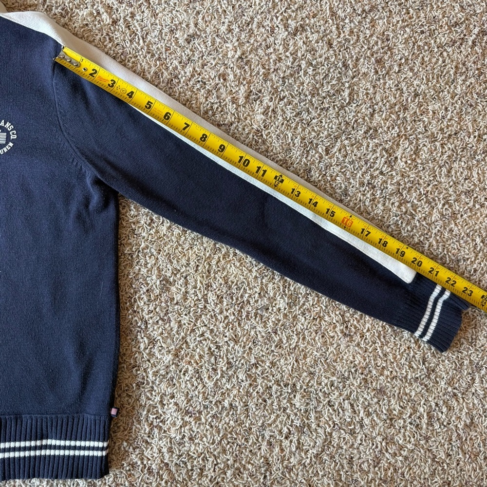 Vtg Polo Jeans Ralph Lauren Sweater Womens Full Zip Varsity Stripe Medium Navy - Picture 9 of 13